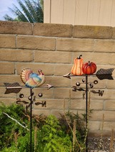 Weathervane Turkey Pumpkin Stake Garden Art Wind Spinner 42&quot; CHOOSE Style - $48.90