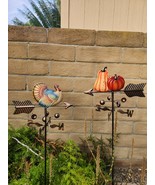 Weathervane Turkey Pumpkin Stake Garden Art Wind Spinner 42&quot; CHOOSE Style - $48.90