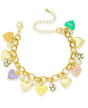 Holiday Lane Gold-Tone Crystal and Imitation Pearl Sweetie Heart Charm Bracelet - $14.99