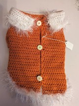 Dog Sweater Hand Made Knit Crochet White Orange Fluffy Pet Fashion Glam ... - £23.64 GBP