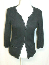 Ann Taylor Cardigan Small Dark Gray 3/4 Sleeved Button Front Ribbed Knit Pocket - £13.04 GBP