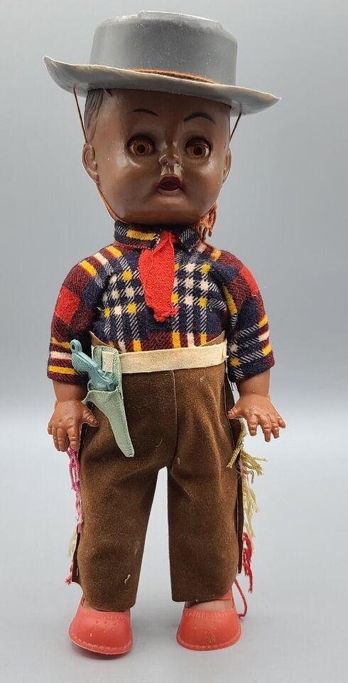 VINTAGE 1950's 10.5" Cowboy Doll Complete w/Hat & Pistol, Eyes Open & Close - £73.13 GBP