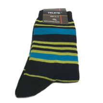 Yelete Men&#39;s Socks Striped Black Yellow Turquoise Size 10 - 13 - £5.60 GBP