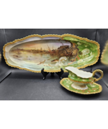 Antique JPL Limoges France Hand painted Fish Platter &amp; Gravy Boat 3 Plates - £757.09 GBP