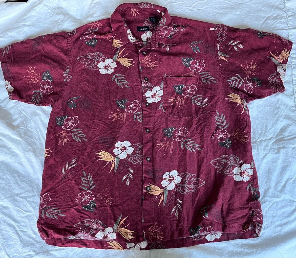 Hawaiian Style Shirt - Izod - Hibiscus Floral Patter - Sz XL - $19.77