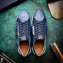 Hand-painted genuine Snake and calfskin Sneaker Shoes Verona Navy image 13