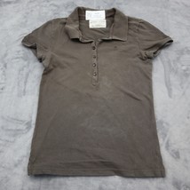 Aeropostale Shirt Womens L Brown Cotton Spandex Chest Button Casual Collared Tee - £15.64 GBP