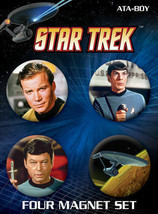 Classic Star Trek Cast and Enterprise Round Magnet Set of 4, NEW SEALED - £6.94 GBP