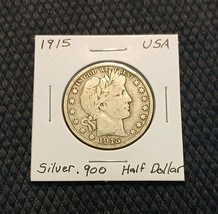 1915-D Barber Silver Half Dollar in Very Good Condition - £29.12 GBP