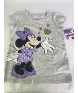 Disney Minnie Mouse Gray Purple Hearts Short Sleeve Tee T-Shirt Top Girl... - $14.85