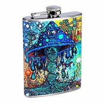 Trippy Mushroom Life Hip Flask Stainless Steel 8 Oz Silver Drinking Whiskey Spir - £7.95 GBP