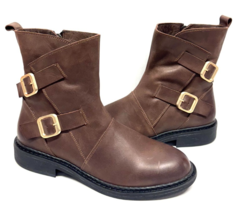 MIZ MOOZ  LEATHER  BOOTS SIDE ZIP / BUCKLE  37EU / 7US COFFEE  Z-190 - $59.95