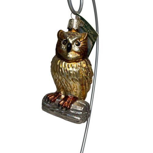 Old World Christmas Owl Ornament Blown Glass W Tag Wise Old Owl - $13.86