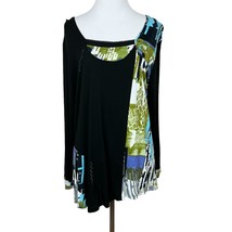 Parsley &amp; Sage Top Large Black Multicolor Patchwork Long Sleeve Artsy Tunic - £27.44 GBP