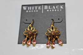 White House Black Market French Wire Earrings Gold Tone W Pink Dangle Gemstones - $17.79