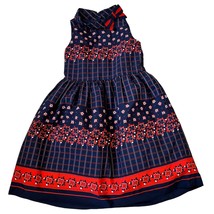 Janie and Jack Parisian Estate Line Red &amp; Blue Floral/Plaid Girls Dress Size 5 - £21.15 GBP