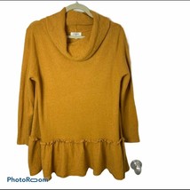 Umgee Size S Sweater Cowl Neck Mustard Yellow Ruffle Hem Peplum Knit Women&#39;s - $9.46