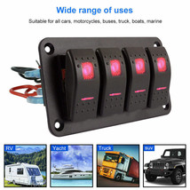 4 Gang Rocker Switch Panel Red Led Waterproof Breakers Car Marine Boat Rv 12V - £30.01 GBP