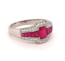 Platinum 1.86 Carat Genuine Natural Ruby and Diamond Ring (#J4870) - £5,936.95 GBP
