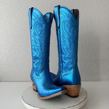 Lane SMOKESHOW Womens Cowboy Boots 8 Blue Leather Western Style Cowgirl 15&quot; Tall - £199.09 GBP