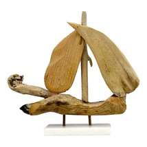 Driftwood  Sail Boat Ship on Marble Base Handmade Sea Wood Art Home Decor - £72.80 GBP