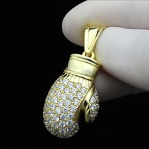 2Ct Round Cut CZ Diamond 3D Boxing Glove Pendant 14K Yellow Gold Finish 18&#39;Chain - £166.77 GBP