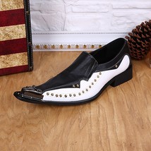 New Fashion Handmade Plus Size Man Black and White Joint Shoes Metal Pointed Toe - £197.60 GBP