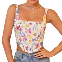 May &amp; Maya White Pink Purple Floral Back Zipper Corset Top Crop Top size L - $19.60