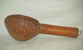 Primitive Hand Woven Bamboo Strainer Ladle Asian Kitchen Utensil Tool Vintage - £19.77 GBP