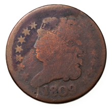 1809 1/2 Cent Half Cent in About Good AG Condition Worn in Rim, 4 Digit Date - £41.14 GBP