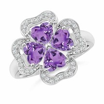 ANGARA Heart-Shaped Amethyst Clover Ring for Women, Girls in 14K Solid Gold - £1,060.62 GBP