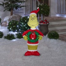 INFLATABLE AIRBLOWN GRINCH &amp; WREATH LED Light Up 4 FT Home Holiday Outdo... - £68.04 GBP