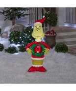 INFLATABLE AIRBLOWN GRINCH &amp; WREATH LED Light Up 4 FT Home Holiday Outdo... - £64.89 GBP