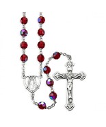 Tin Cut Czech Ruby Crystal Rosary Sterling Silver Crucifix and Medal - £119.53 GBP