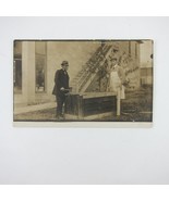Real Photo Postcard RPPC Two Men in Hats Work On Wood Crate Box Antique ... - £15.68 GBP
