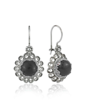 Filigree Art Flower Design Black Onyx Gemstone Women Silver Drop Earrings - £28.50 GBP