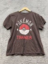 Pokemon Trainer T-Shirt Brown Poke Ball Anime Short Sleeve Youth Large 14/16 - £8.07 GBP