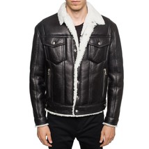 Black Luxurious Designer Leather Jacket w/ Shearling Collar  - $215.62 CAD