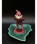 Gilner Maroon Pixie Elf on Green Leaf Leaning Forward Trinket Dish 1950 ... - €38,97 EUR