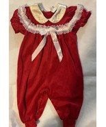 Vtg Toddler Girls Bubble Romper Red Velvet Christmas One Piece Outfit 18... - $25.79 CAD