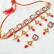 Rajasthani Jewelry Kundan Necklace Earrings Marwadi Traditional Gold Plated ee - £3.10 GBP
