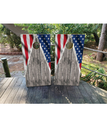 Waterproof Cornhole WRAPS / American Flag on Gray Wood Grain / USA / Lam... - $115.75 CAD