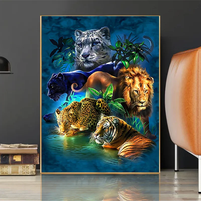 Play Animals DIY 5D Diamond Painting Kits Tiger Fox Wolf Lion Leopard Diamond Mo - £23.25 GBP