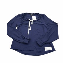 Forever 21 Womens Shirt S Navy Blue Long Sleeve Vneck Ruffle Pull Over - £20.10 GBP