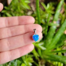 New Solid 925 Sterling Silver Dainty Blue Tiny Triplet Opal Heart Charm - $28.99