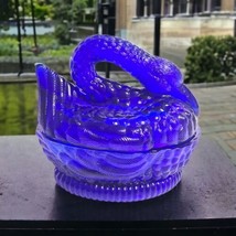 Cobalt Blue Glass 2 Pc Swan Figural Lidded Candy Dish Vanity Box 5&quot; H x ... - £17.12 GBP