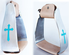 Horse Saddle Turquoise Cross Angled Slanted Aluminum Stirrups 5135L - $44.54