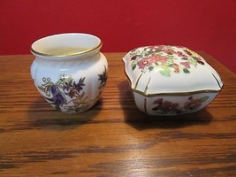 Zsolnay Hungary Set Of 2 Vanity Pcs, Trinket Box &amp; Mini Vase [*Zs] - $72.26