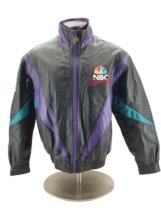 Vintage 90’s Pro Player NBC Sports Men’s Black Multi Color Leather Jacke... - £106.07 GBP