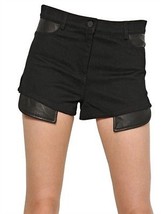 NWT ALEXANDER WANG 30 cotton w/ glove leather shorts runway couture black - £127.88 GBP